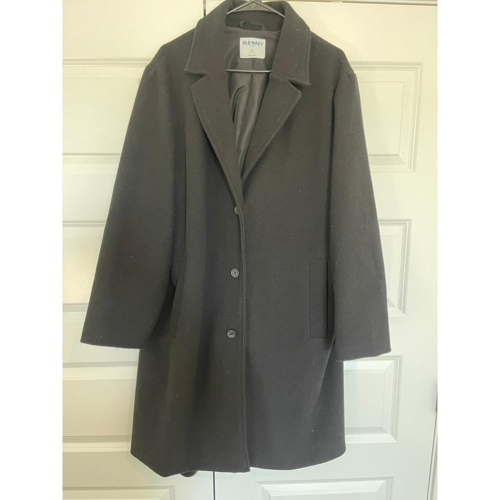Old Navy Womens Black Car Coat Plus Size 2X Long Sleeve Button Front Jacket